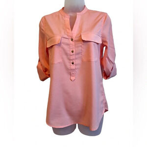 Beautiful Ivanka Trump Peach Blouse with gold accents, Size Small